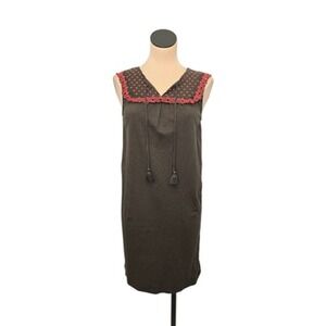 Boden Dress Womens US 6R Green Embroidered Yoke Sleeveless Boho Shift Tassel Tie